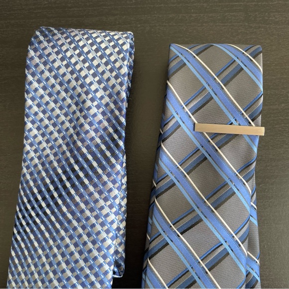 Set of 2 Neckties + Tie Clip | Blue + Gray/Silver | Apt 9 + Bespoke - Picture 3 of 9